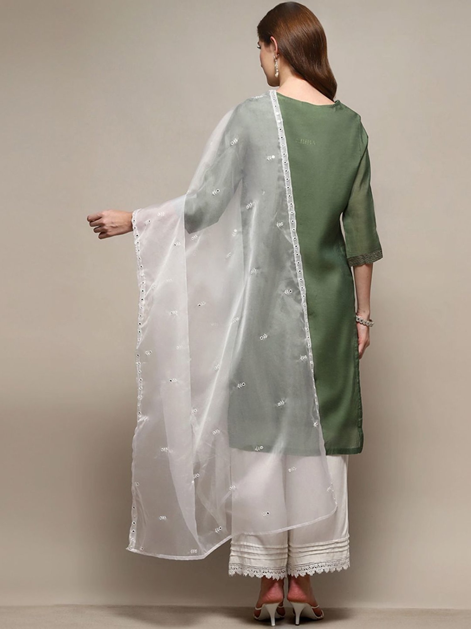 Biba White Embroidered Dupatta