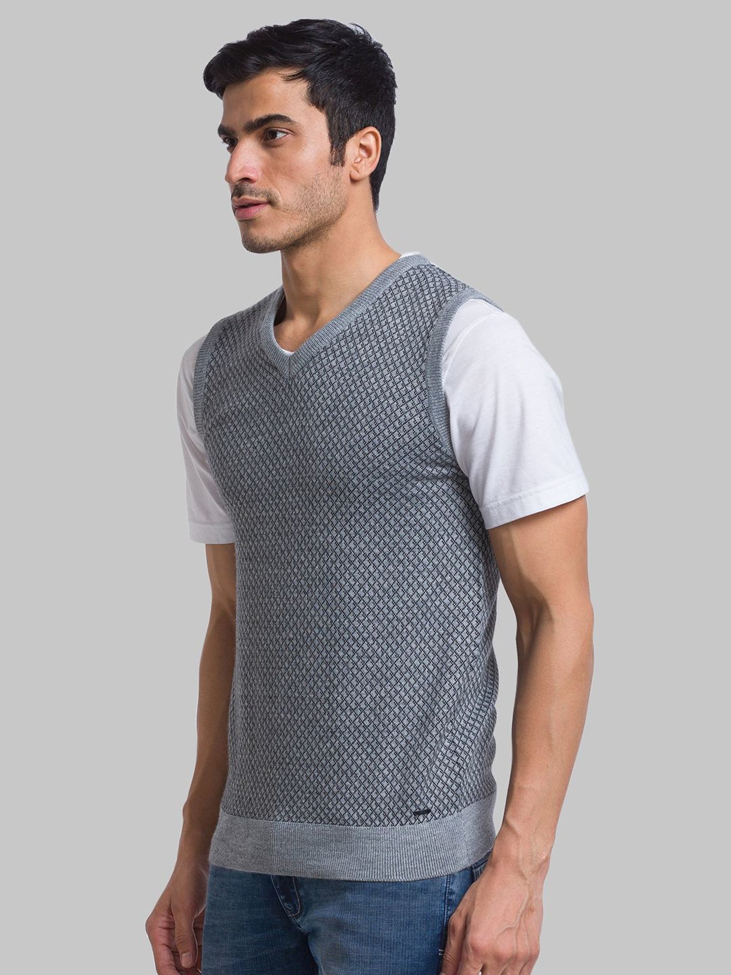 Parx Grey Regular Fit Checks Sweater