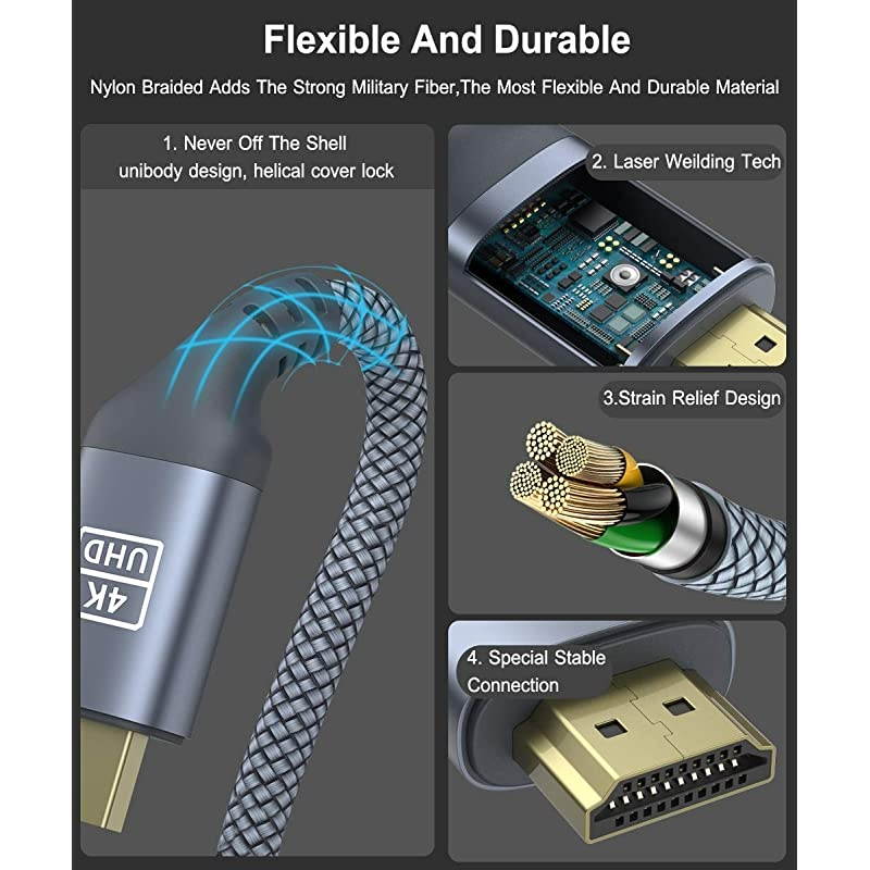 4K Hdmi Cable 10FT  18Gbps High Speed Hdmi 20 Ethernet24AWG Nylon Braided Cable 4K 60Hz HDR Video HDCP22 3D 2160P 1080P ARC Compatible with UHD TVPS4 3XBox Monitor 4K Fire Netflix etc