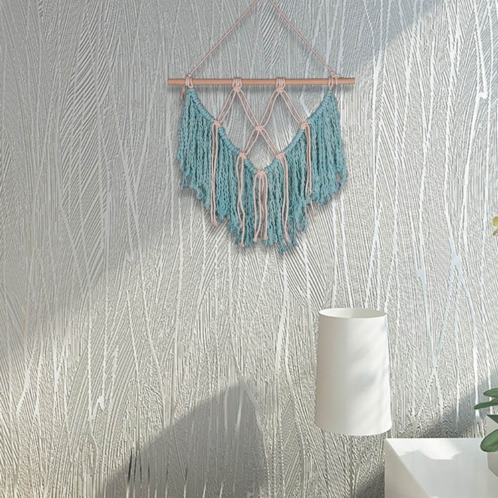 Handmade Tassel Wall Hanging Tapestry Ornament Craft Indoor Home Hanging Decor 40x45cm (Blue)