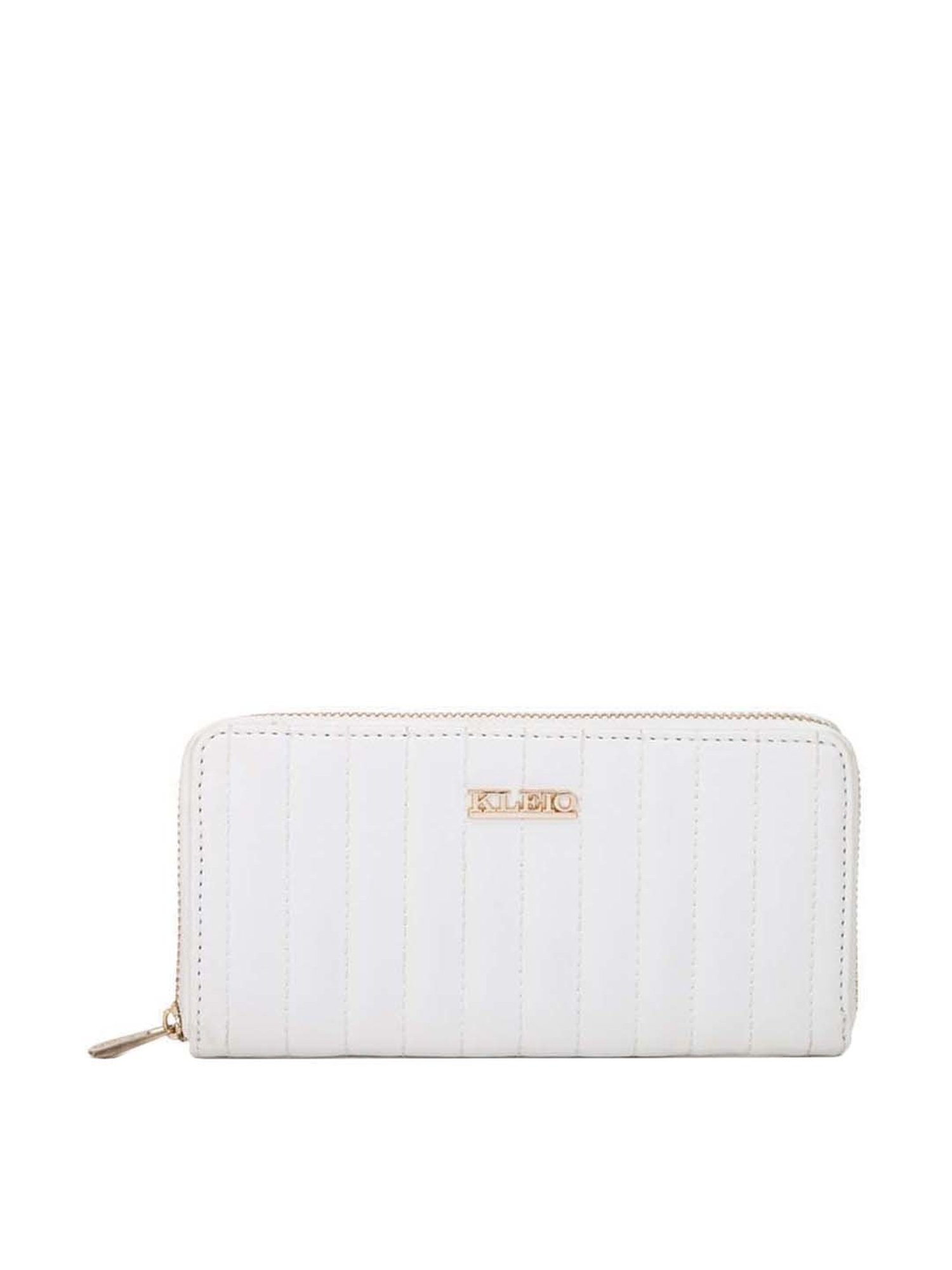 KLEIO White Quilted Zip Around Wallet for Women