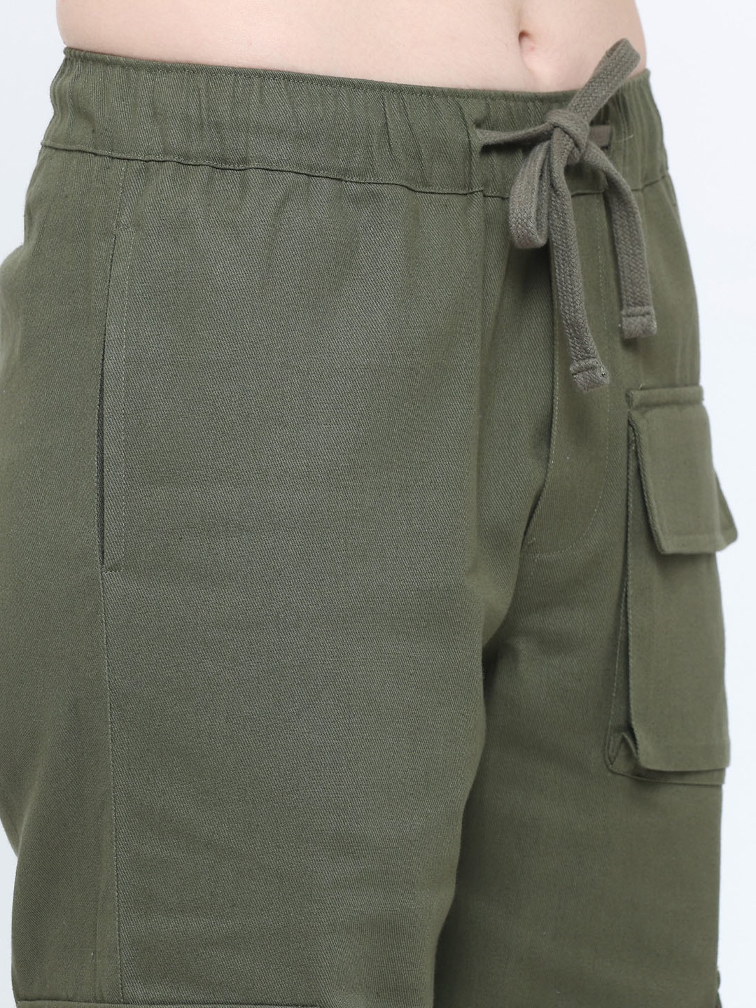 EVERDION Olive Cotton Regular Fit Mid Rise Cargo Pants