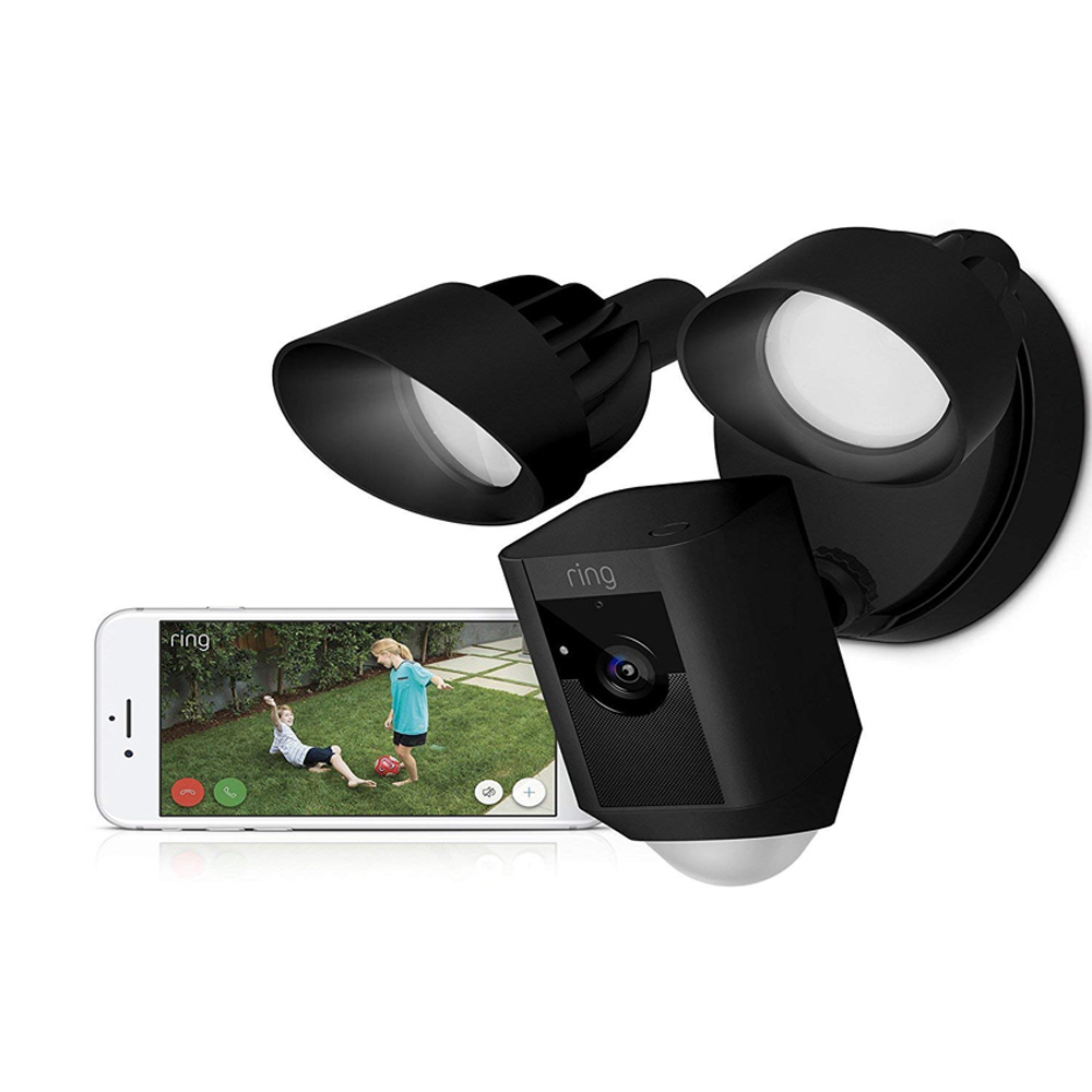 Ring Floodlight Camera Motion-Activated HD Security Cam Two-Way Talk and Siren Alarm - Black