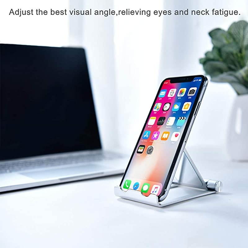 Phone Stand for Desk  Phone Dock Portable Cell Phone Holder Adjustable Cell Phone Stand Aluminum Stand Cradle Compatible for Phone 12 11 Xs Max XR X 8 7 6 Plus All Smartphones Silver