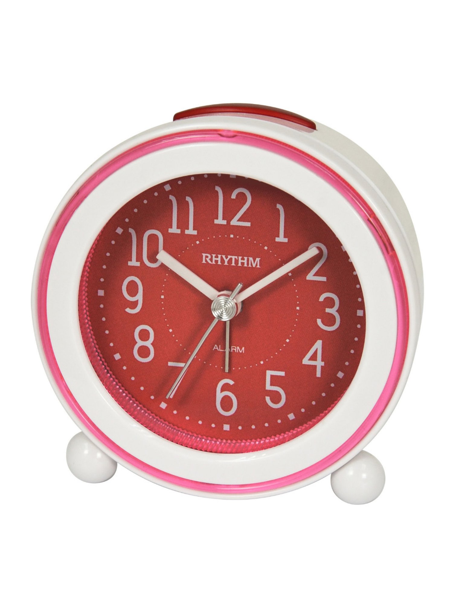 RHYTHM Red & White Plastic Round Beep Alarm Sound with LED Flash Light Table Clock