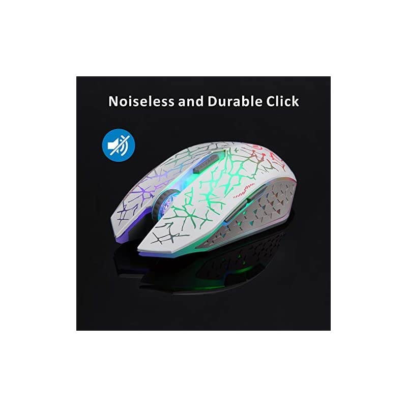 K6 Wireless Gaming Mouse Rechargeable Silent LED Optical Computer Mice with USB Receiver 3 Adjustable DPI Level and 6 Buttons Auto Sleeping Compatible LaptopPCNotebook White
