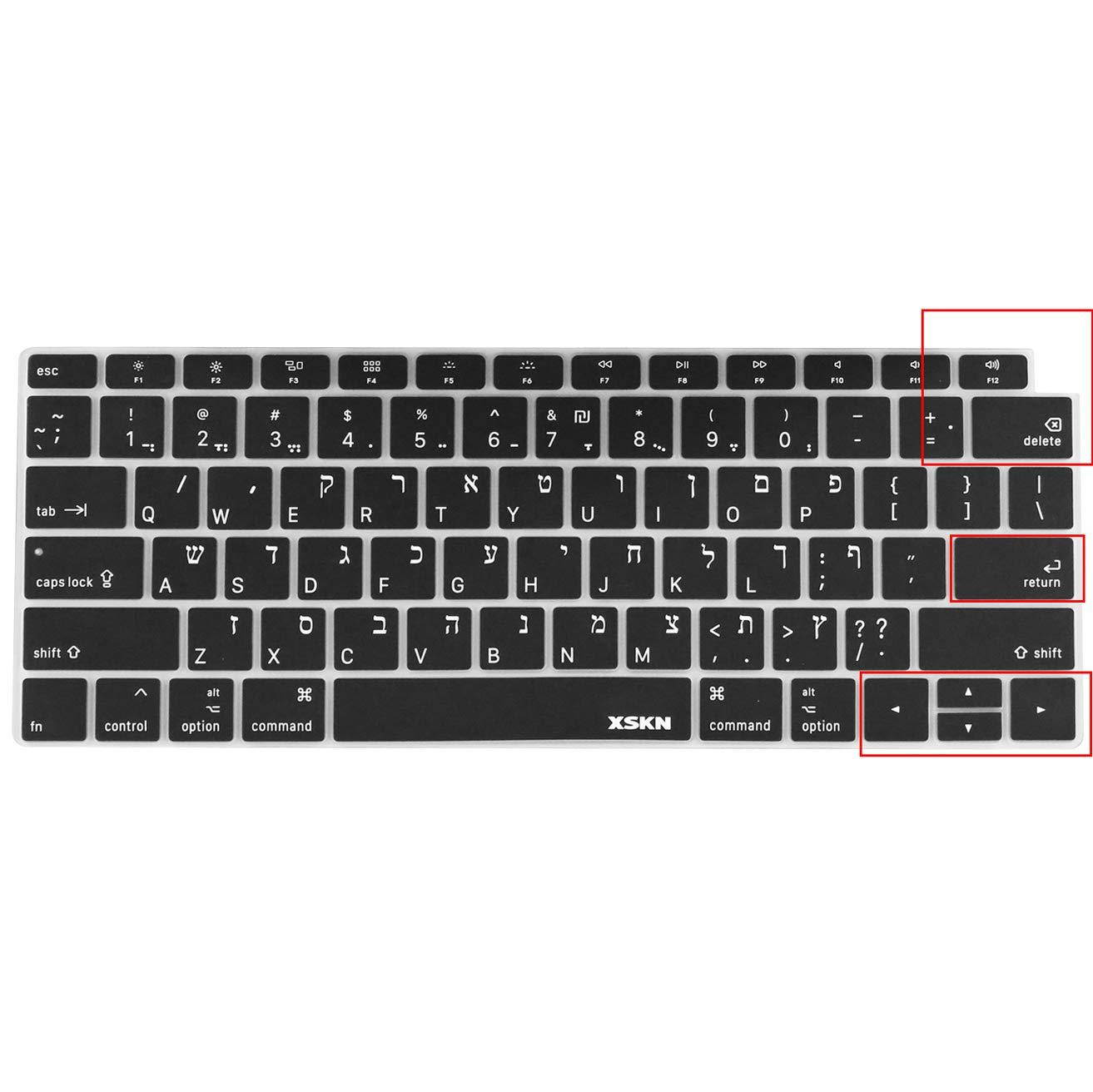 XSKN Hebrew Keyboard Cover Compatible New MacBook Air 13" 13.3-inch with Touch ID Retina Display (A1932, 2018 Release) Soft-Touch Ultra Slim Silicone Protective Skin, US Version (Black)