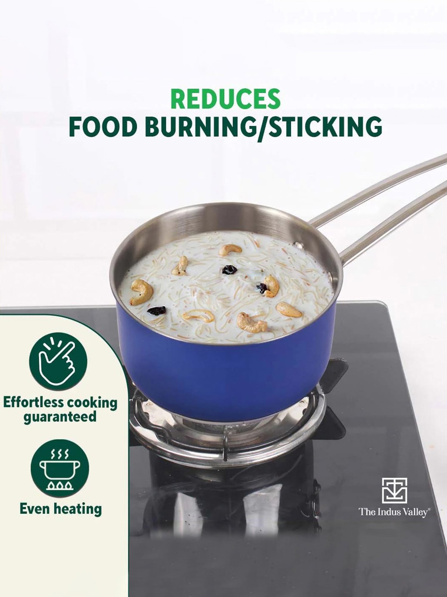 The Indus Valley Silver Stainless Steel Sauce Pan with Glass Lid (Dia:18.7cm, 1.4L)