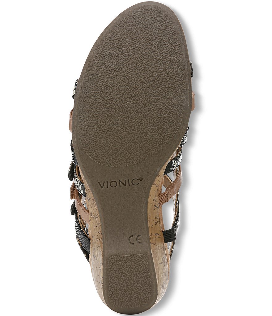 Vionic Tess Snake Print Leather Cork Wedge Sandals