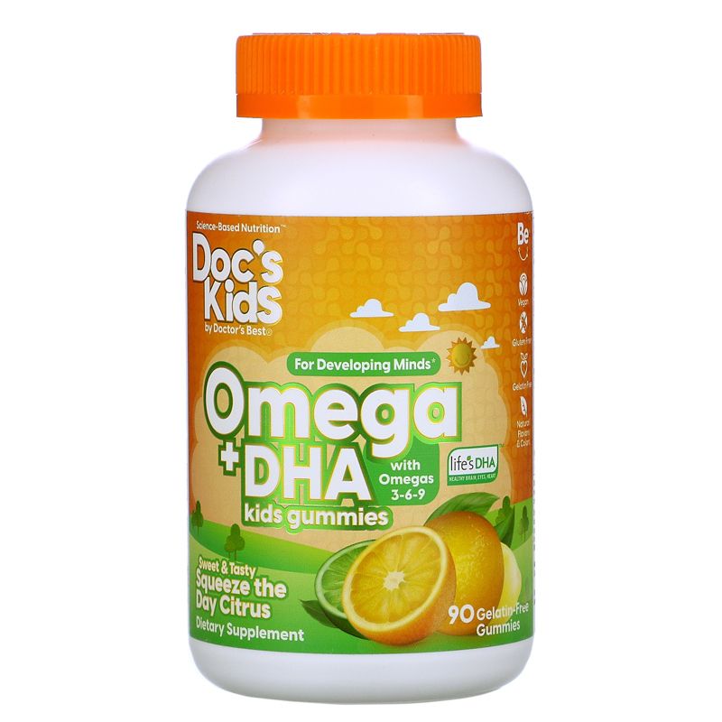 Doctor's Best Omega + DHA Kids Gummies, Citrus, 90 Gelatin-Free Gummies, Omegas and Fish Oil