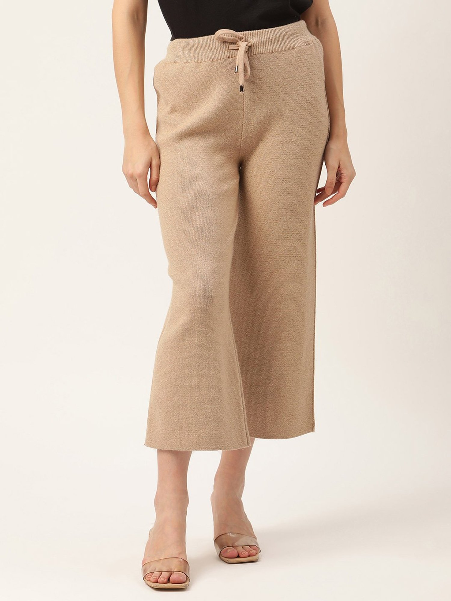 Rooted Beige Regular Fit Drawstring Trousers