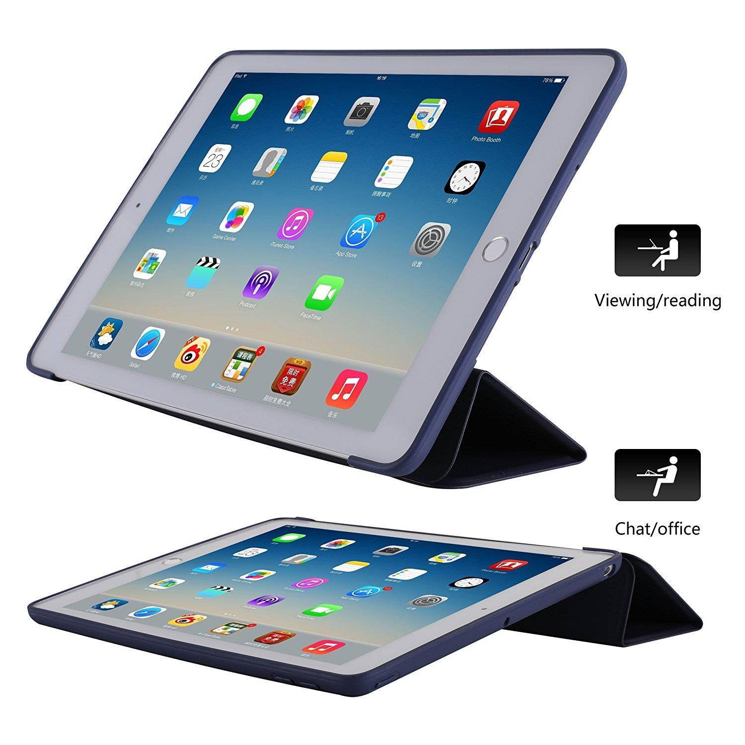 iPad Air 1 - 9.7 Inch 2013 Case Soft Silicone Back (?For Extra Shock Protection) TriFold Ultra Slim Smart Cover Auto Sleep / Wake, Multi-Angle Stand [iPad Air 1st Gen 9.7&rdquo; ]?Soft Back- Navy Blue