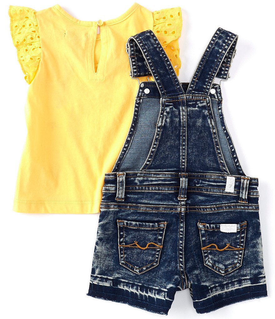 7 for all mankind Baby Girls 12-24 Months Flutter Sleeve Eyelet Ruffle Top & Denim Shortall Set