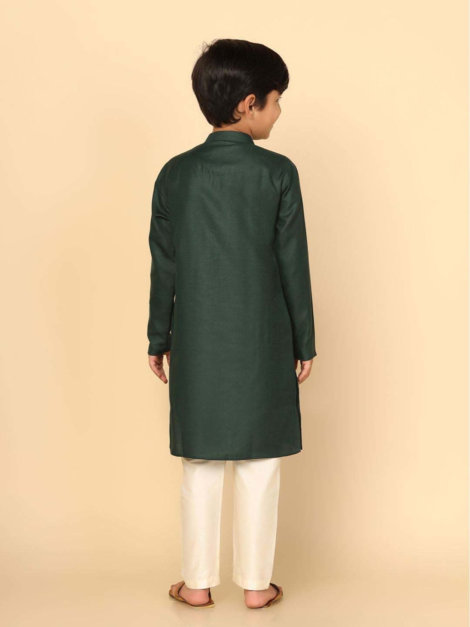 KISAH Kids Green & White Regular Fit Full Sleeves Kurta Set