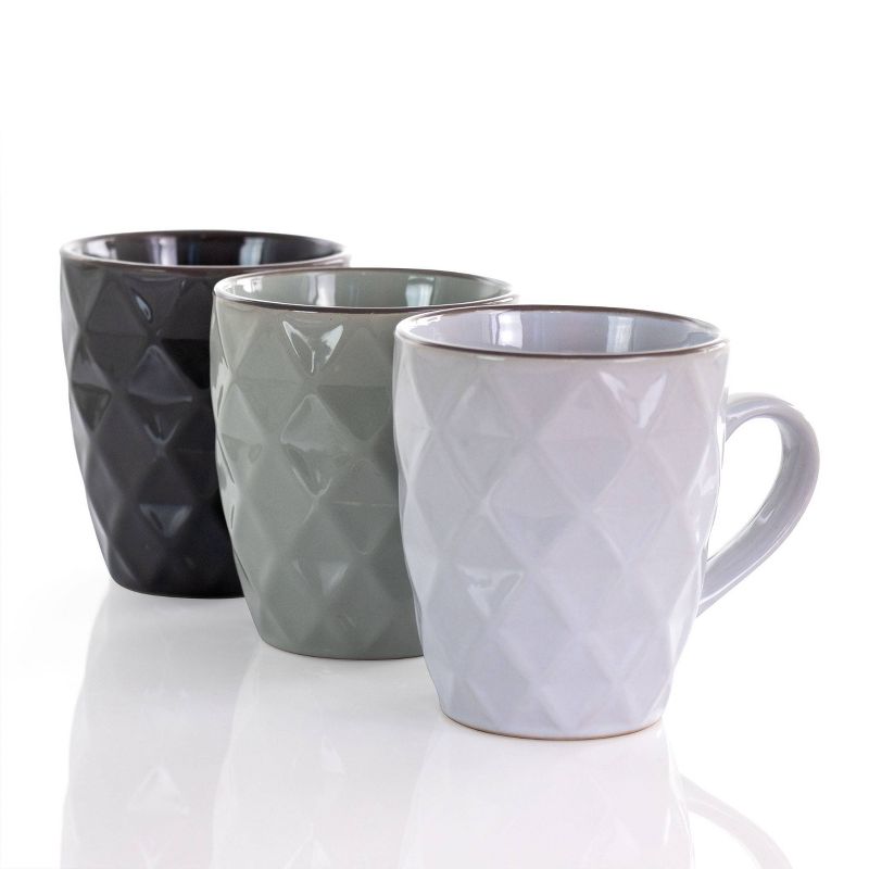 12oz 6pc Porcelain Diamond Waves Assorted Mug Set with Stand - Elama