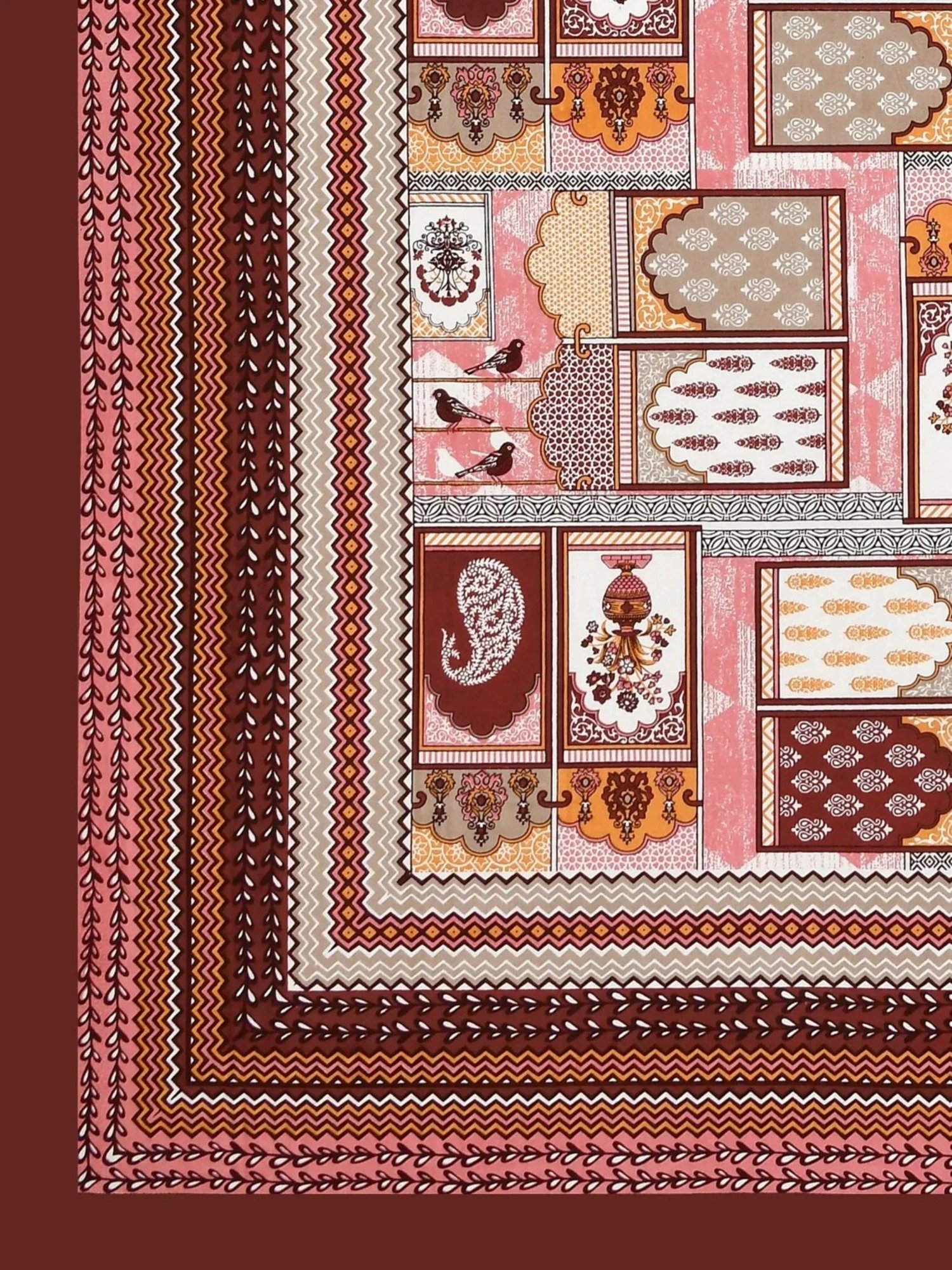 Living Roots Abstract Maroon 300 TC Cotton Bedsheet with 2 Pillow Covers