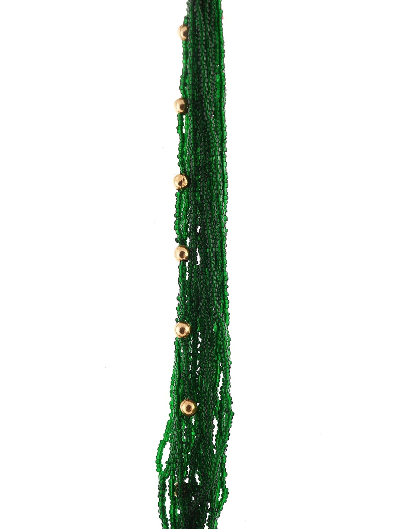 Imli Street Green Golden Long Beaded Handcrafted Necklace