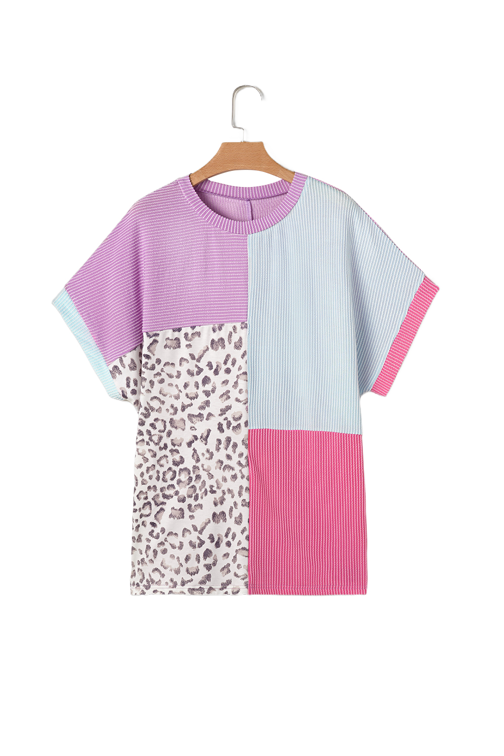 Rose Leopard Print V Neck Plus Size Tee