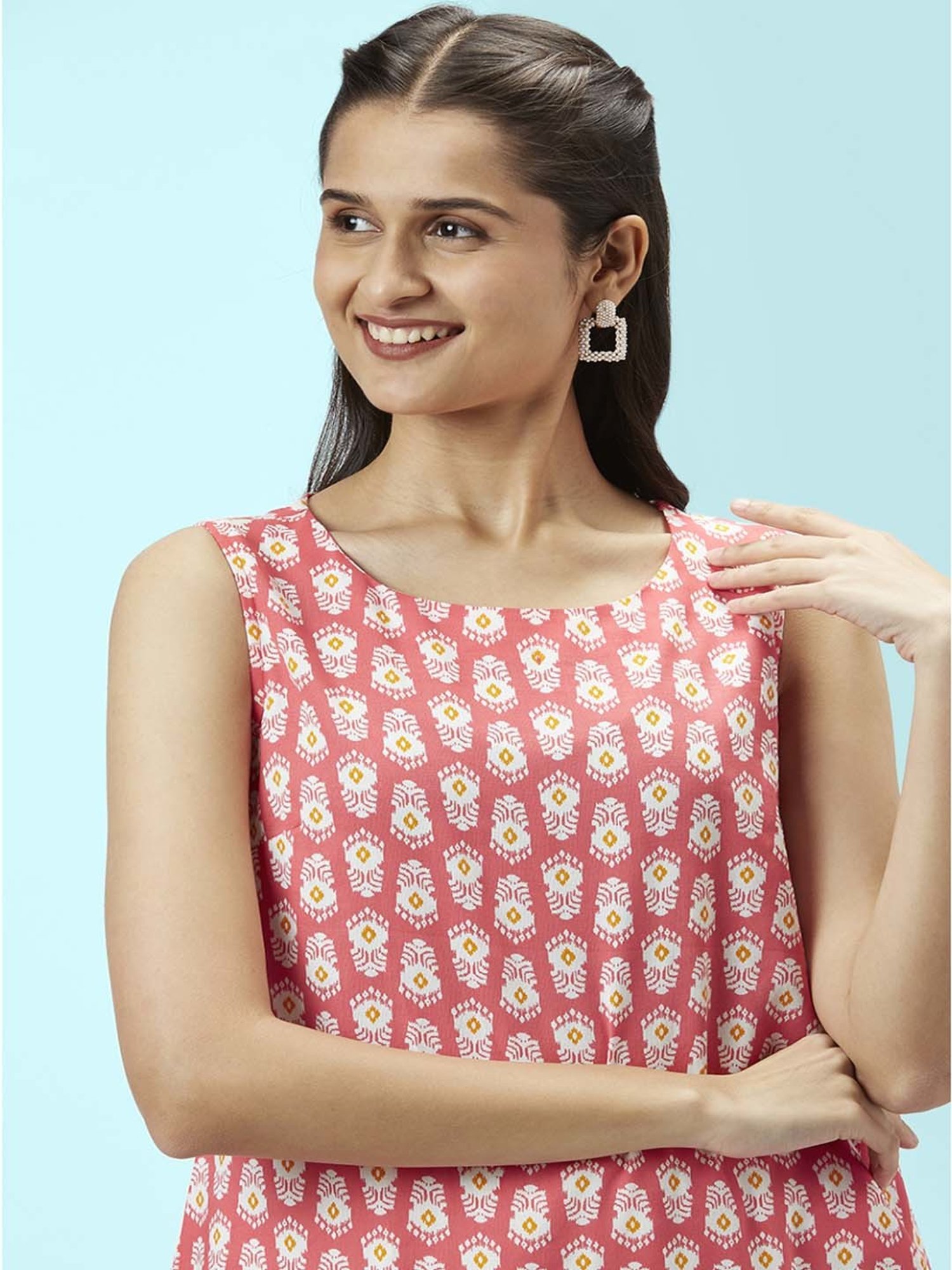 Rangmanch by Pantaloons Pink & White Printed Kurta Palazzo Set