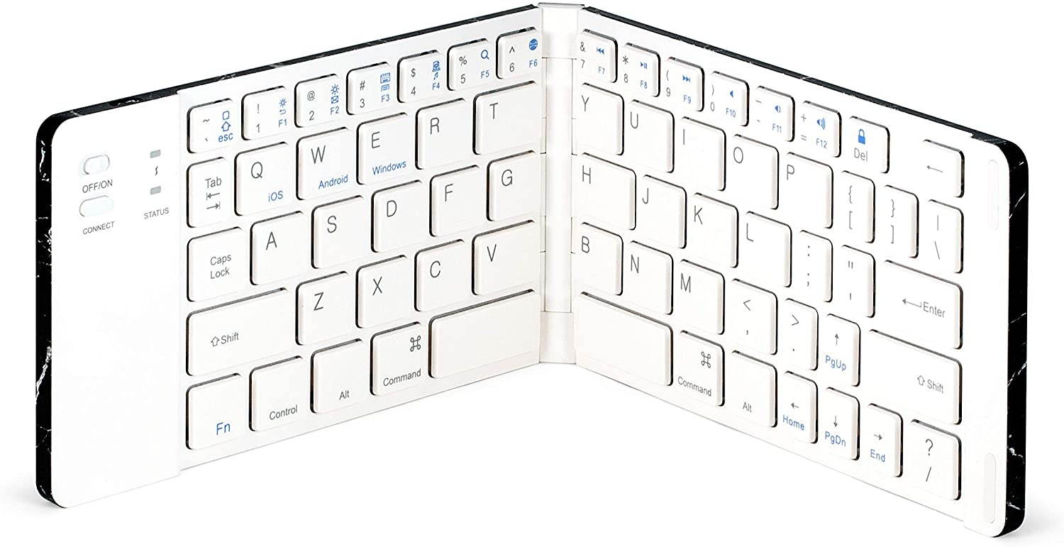 Type Wireless Keyboard (Marble Black)- Foldable, Pocket Size, Bluetooth, for Smart Phones and Tablets, 60 Days of Battery on Standby and 2-3 Weeks of Battery Power While in Continuous use, Aluminum.