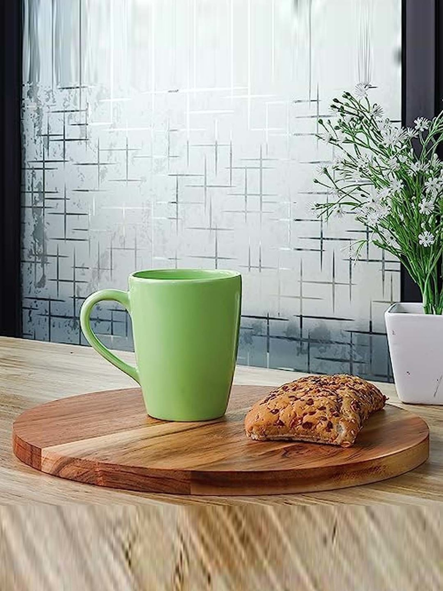 Femora Green Ceramic Coffee Mugs (0.36 L) - Set of 4