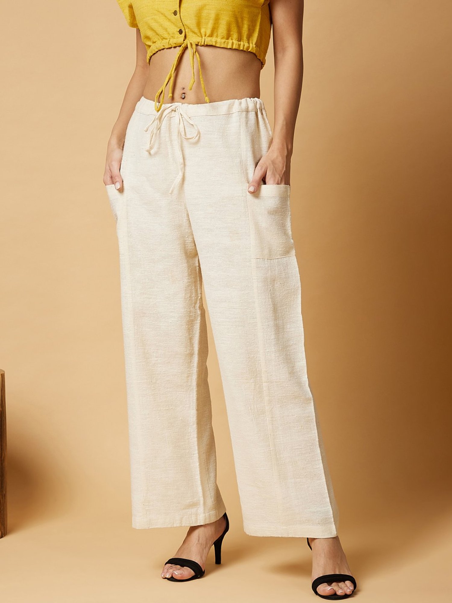 Arras Off-White Drawstring Relaxed Pants