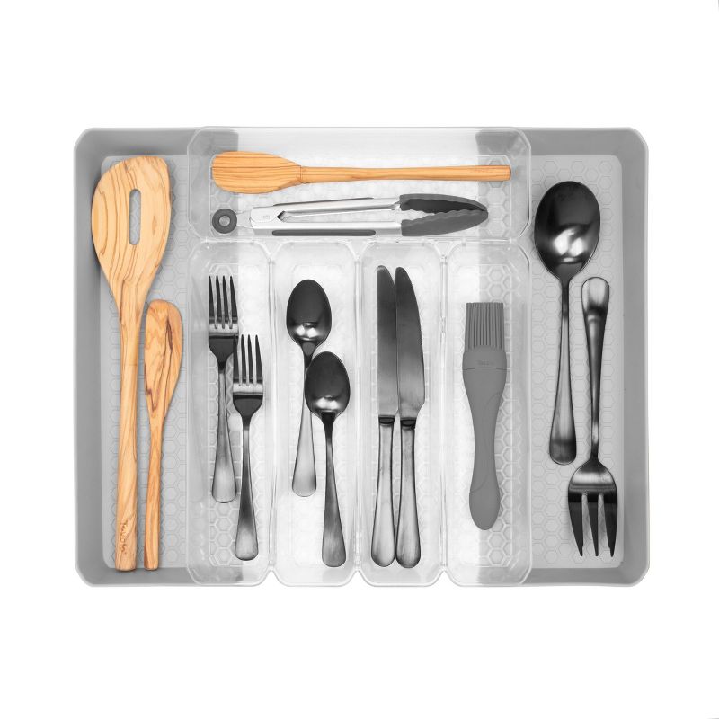 10"x13" Hexa 5-Divider Expandable Silverware Tray (Expands up to 16.75") Clear - Spectrum Diversified