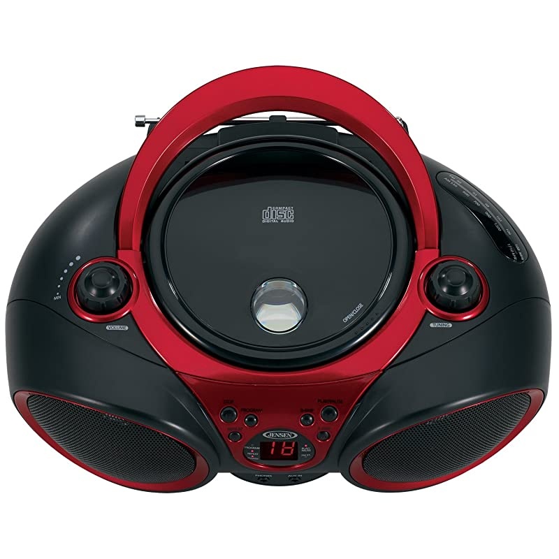 CD490 Portable Stereo CD Player with AMFM Radio and Aux LineIn Red and Black