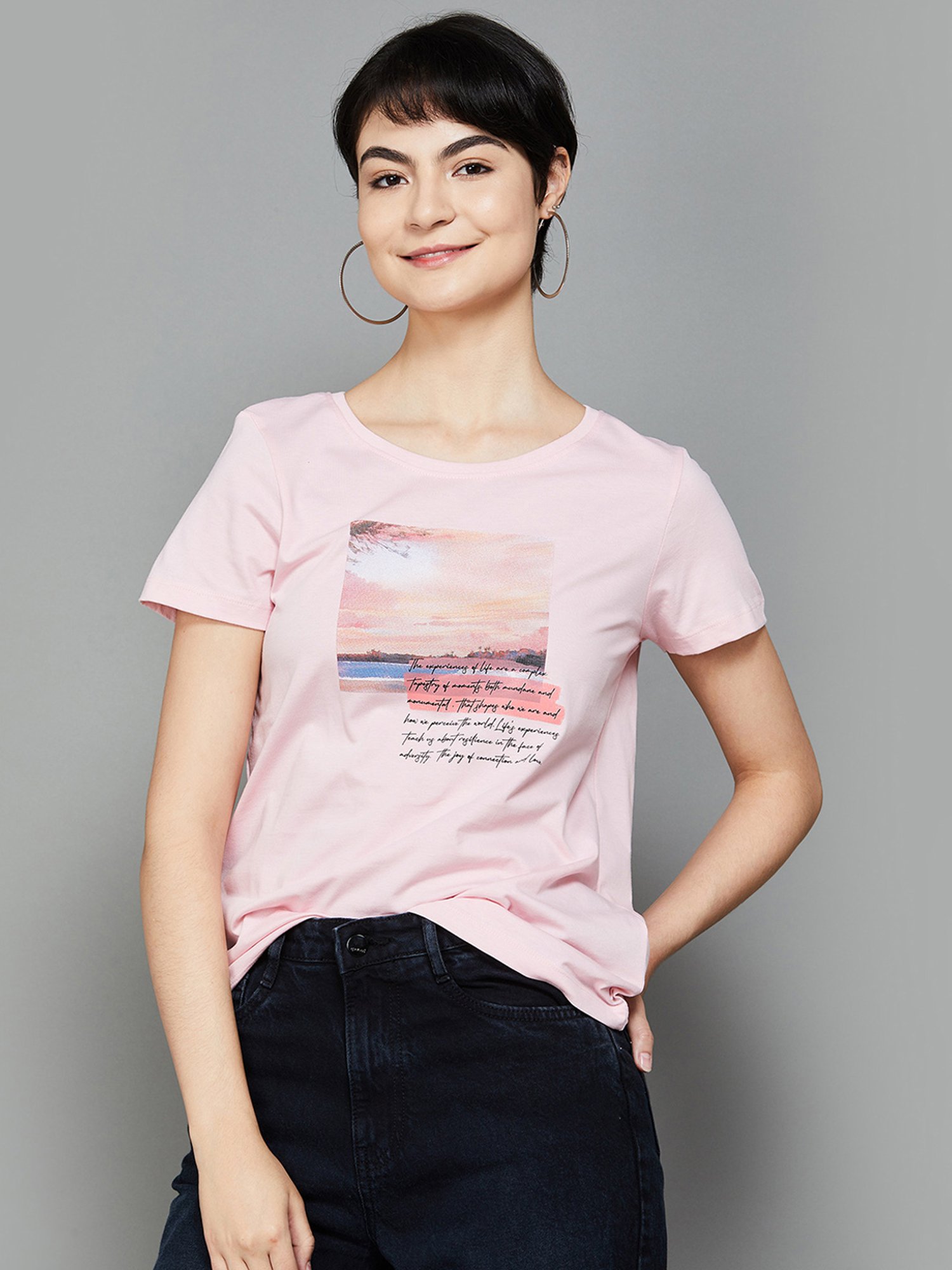 Fame Forever by Lifestyle Pink Cotton Printed T-Shirt