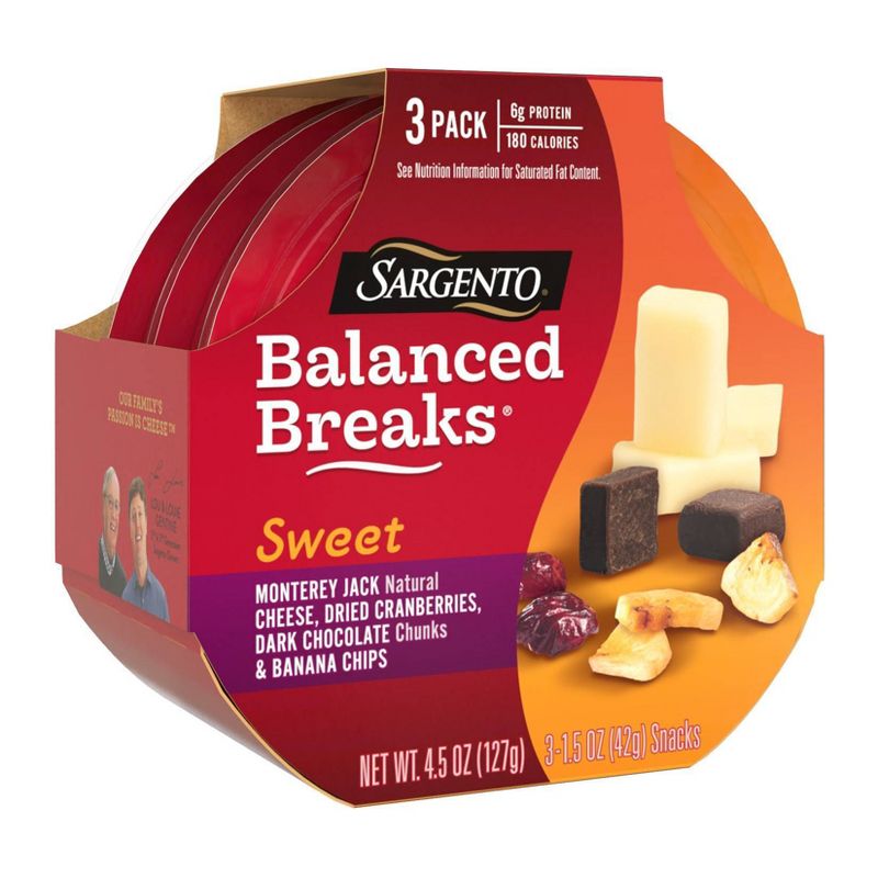 Sargento Sweet Balanced Breaks Monterey Jack Cheese, Dried Cranberries, Dark Chocolate & Banana Chips - 3pk