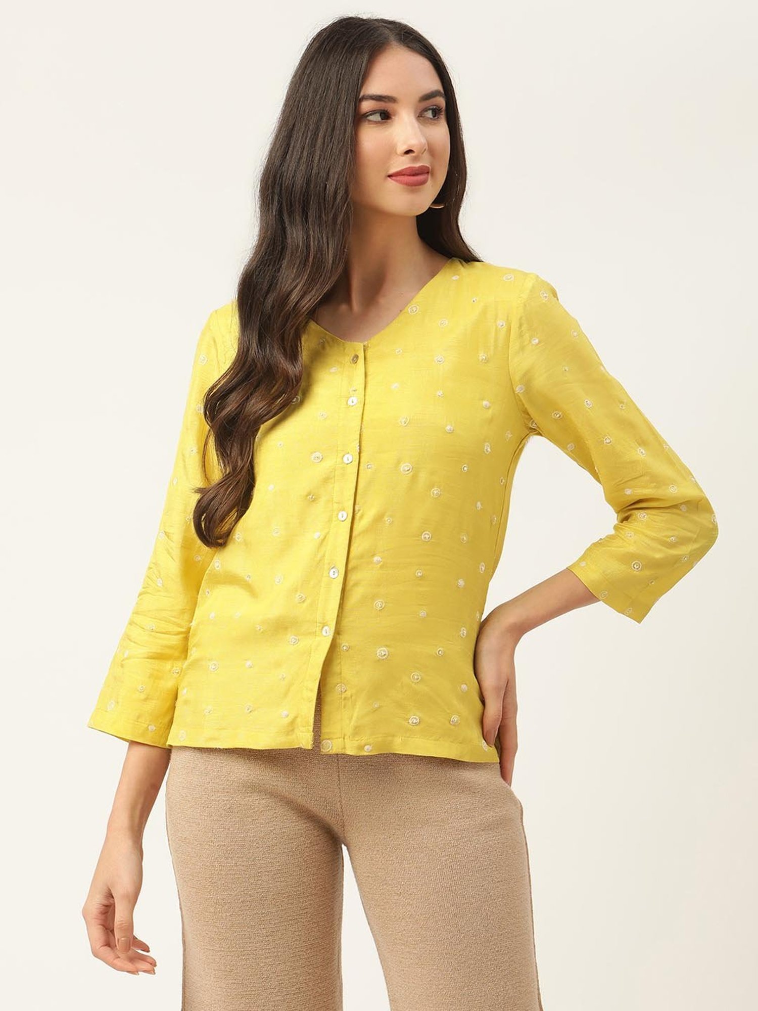 Rooted Yellow Embroidered Shirt