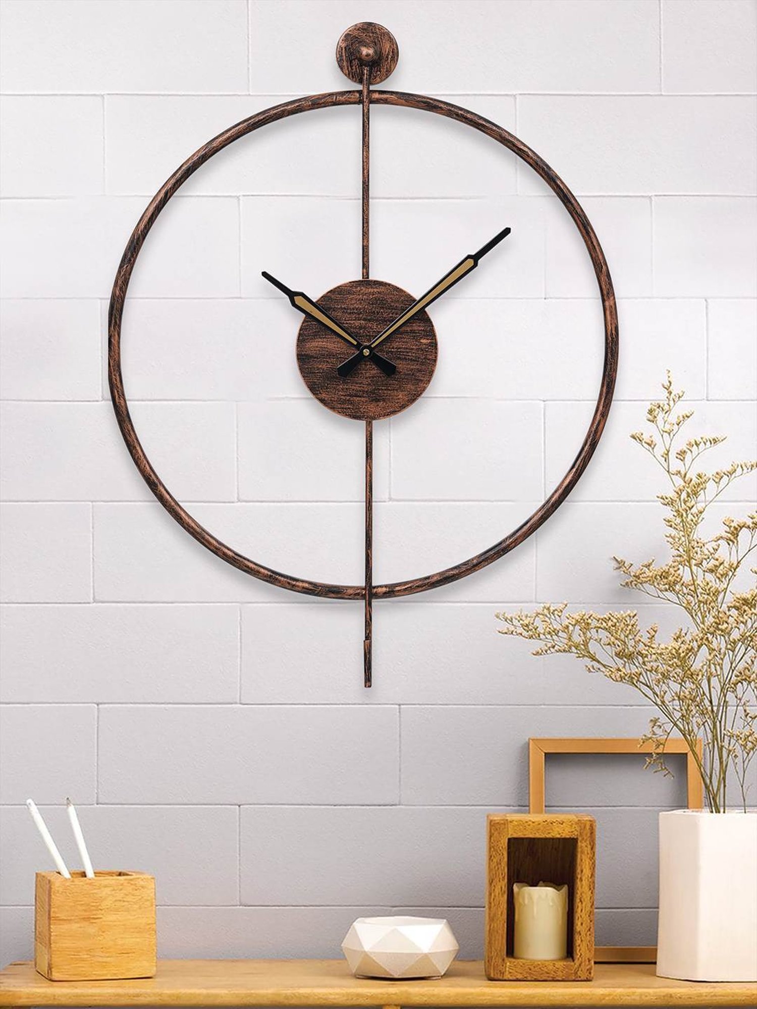 CHRONIKLE Classic Round Black & Copper Rose Gold Iron Wall Clock