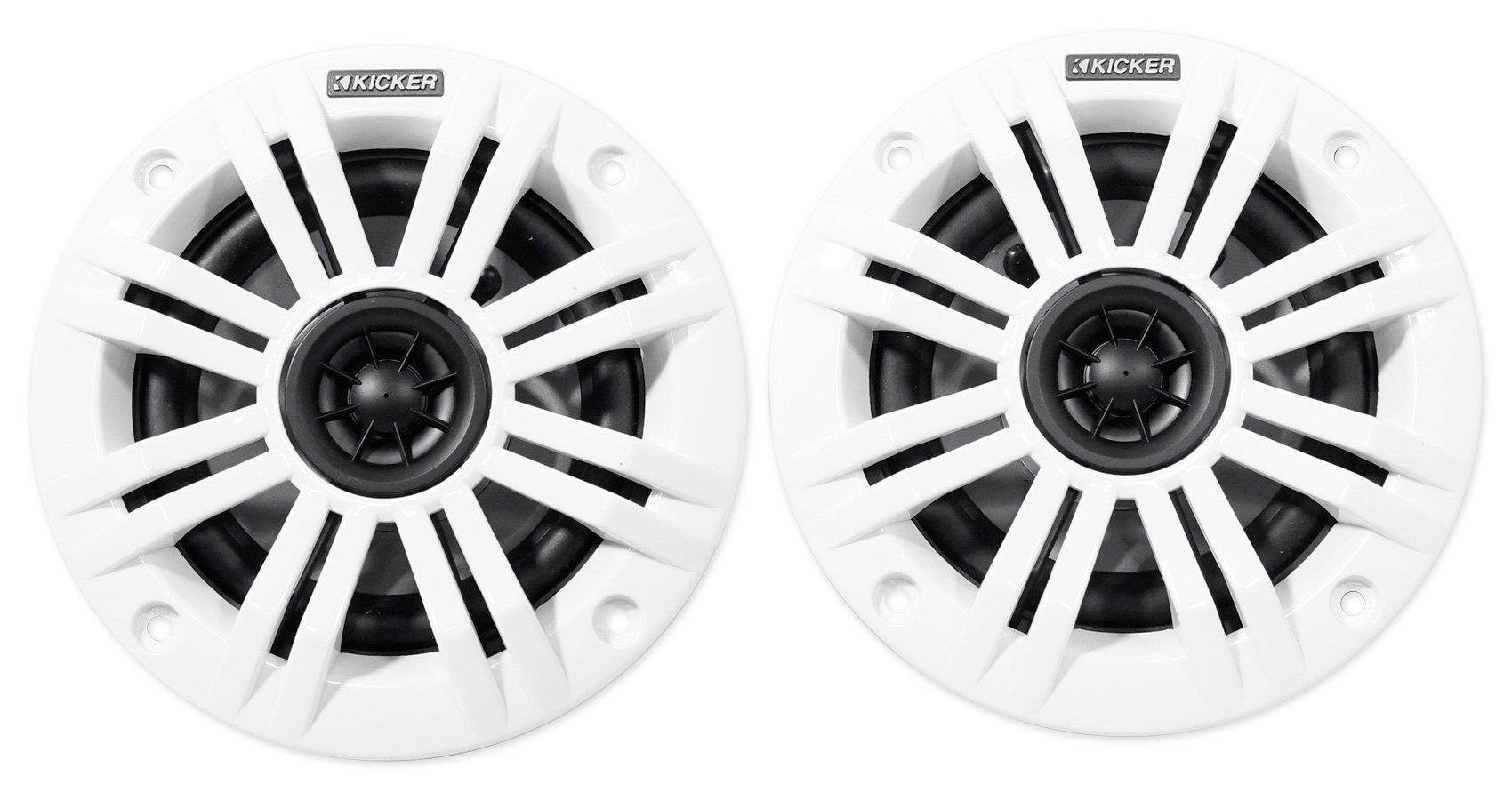 Kicker KM4 4-Inch (100mm) Marine Coaxial Speakers with 1/2-Inch (13mm) Tweeters, 2-Ohm, Charcoal and White Grilles