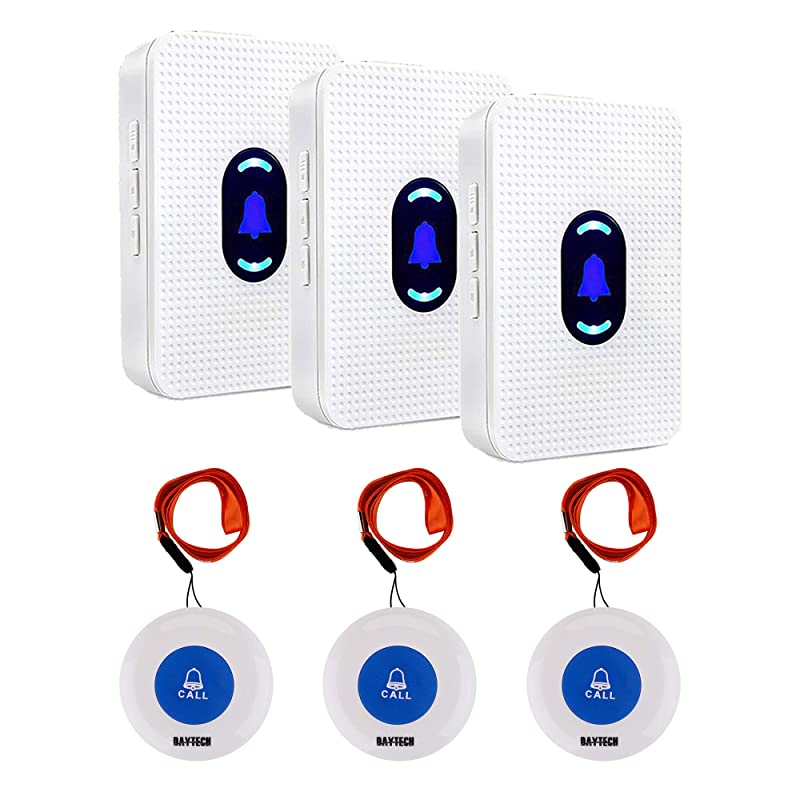 Wireless Caregiver Pager Personal Call Button Alert System for Elderly Home Patient Nurses Seniors Disabilities 3 Waterproof SOS Transmitters + 3 Receivers