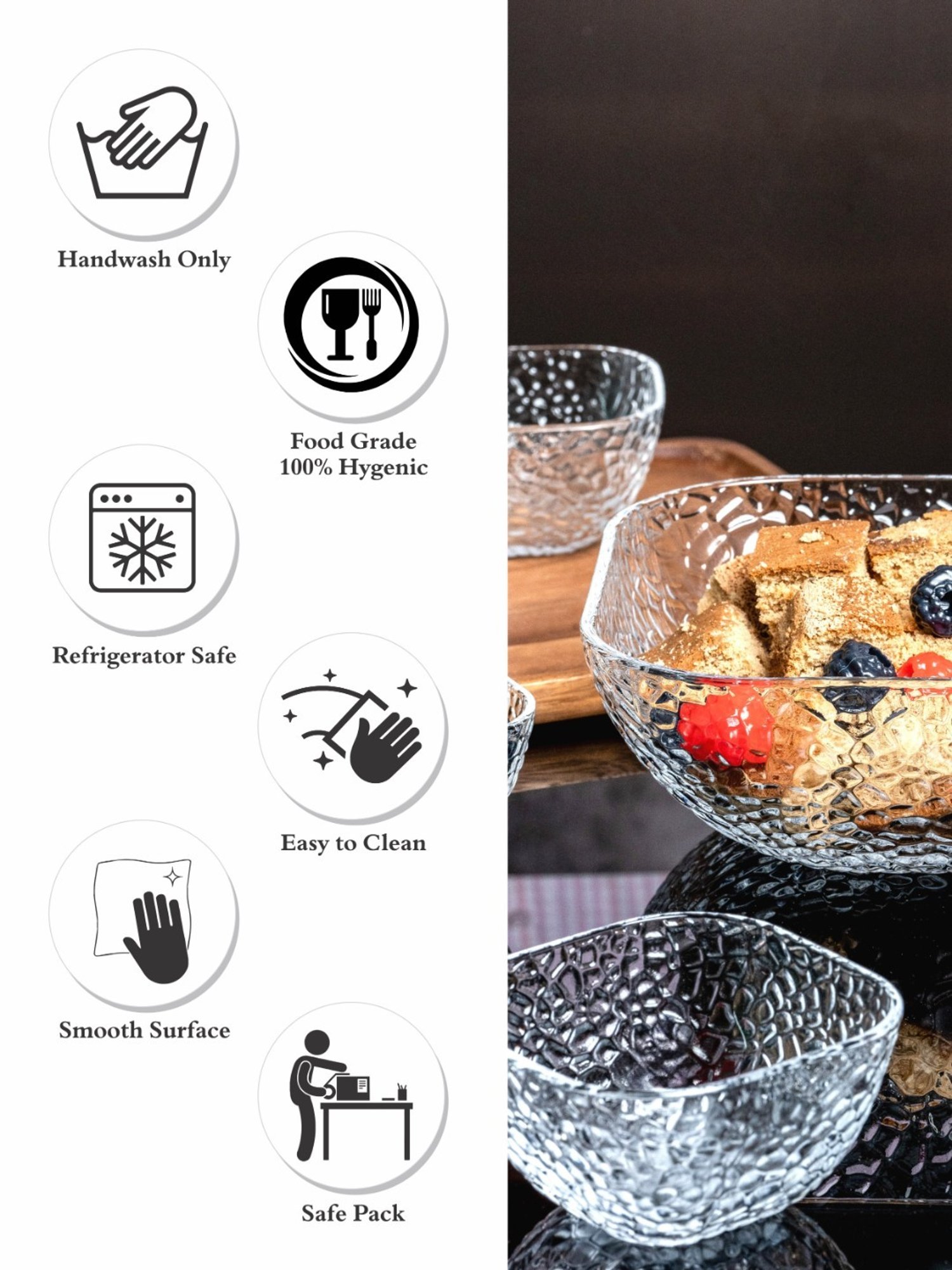 Goodhomes Transparent Glass Dessert Bowls - set fo 7