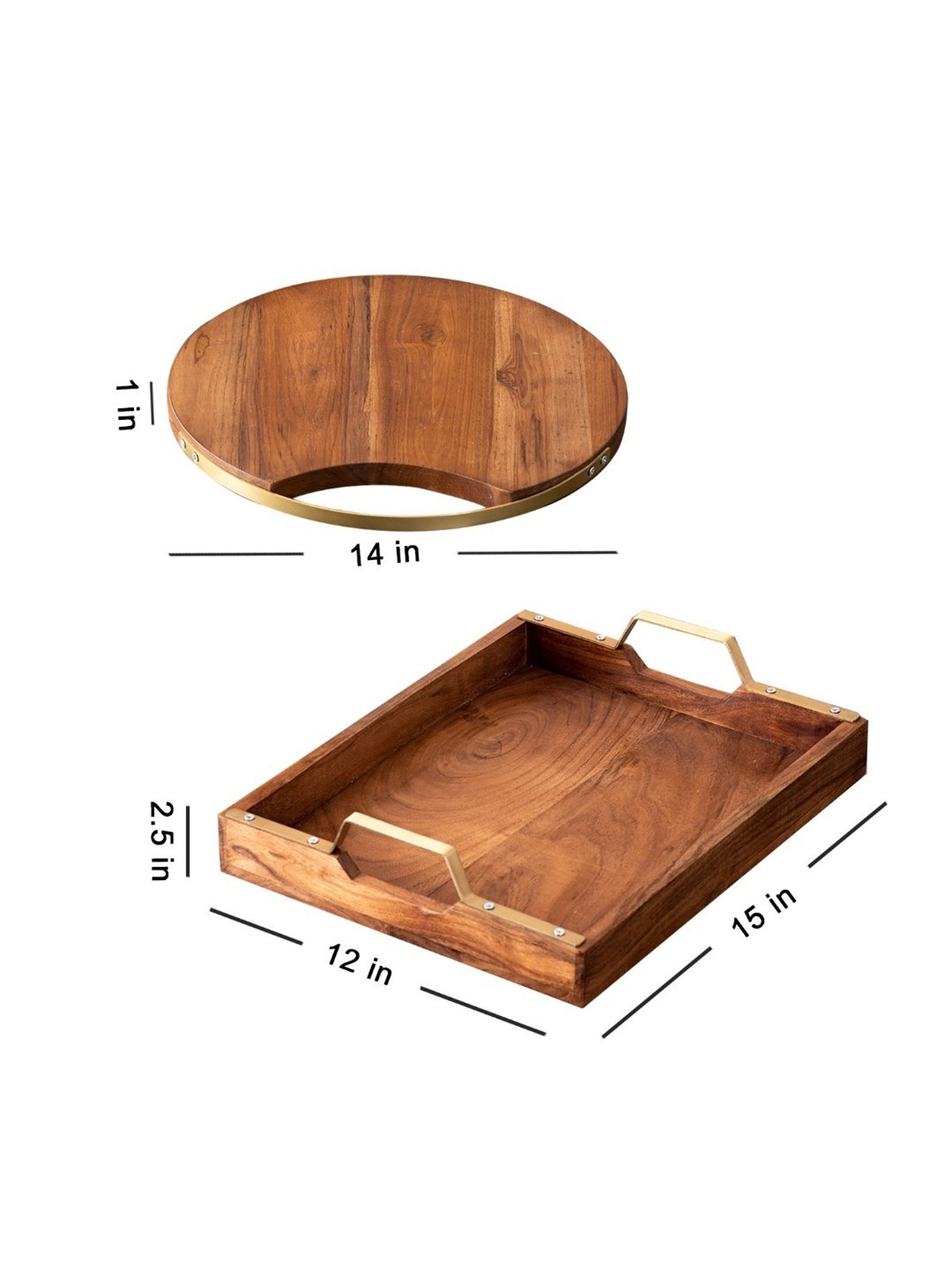 Nestroots Brown Teak Wood Serving Tray & Platter Set