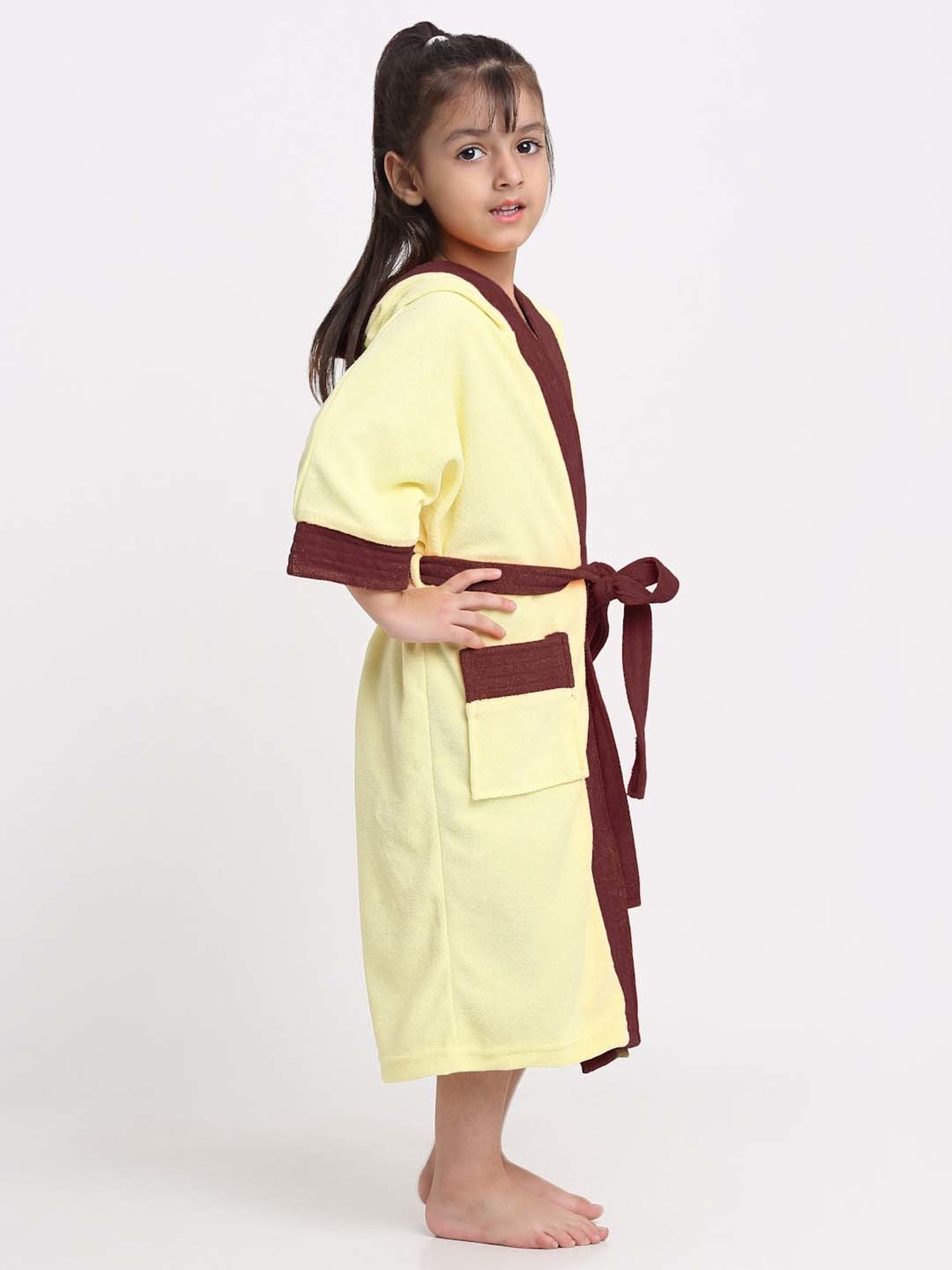 Creeva Melodious Black & Turkish Micro Terry 225 GSM Kids Hooded Bathrobe 4-5 Years With Pocket