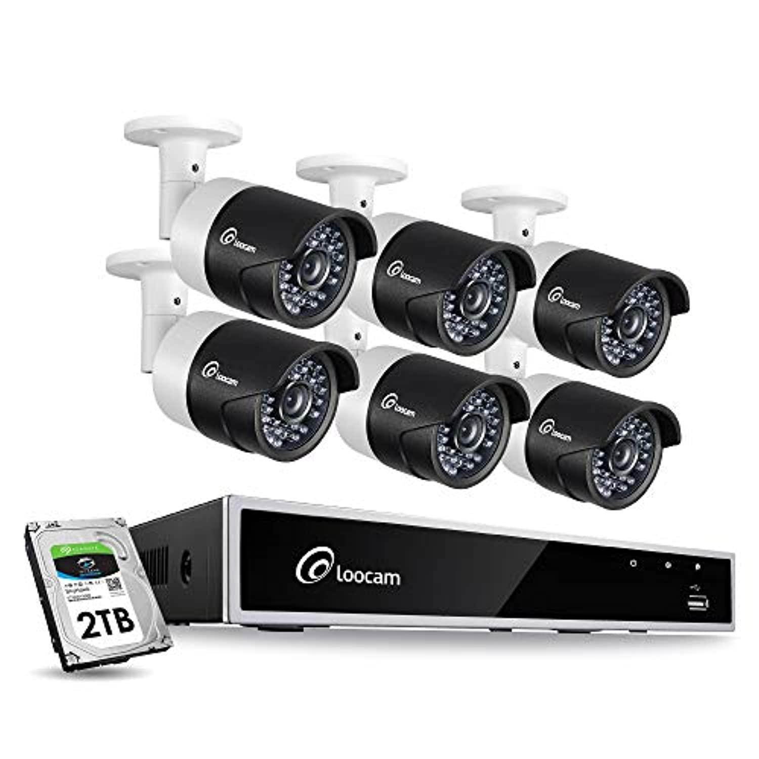 Loocam FHD 1080p Security Camera System, 8 Channel Surveillance DVR w/2TB HDD, 6 x 2MP 1920TVL IP67 Weatherproof Outdoor CCTV Camera, Automatic 150ft Night Vision, Free Andriod and iOS Loocam APP
