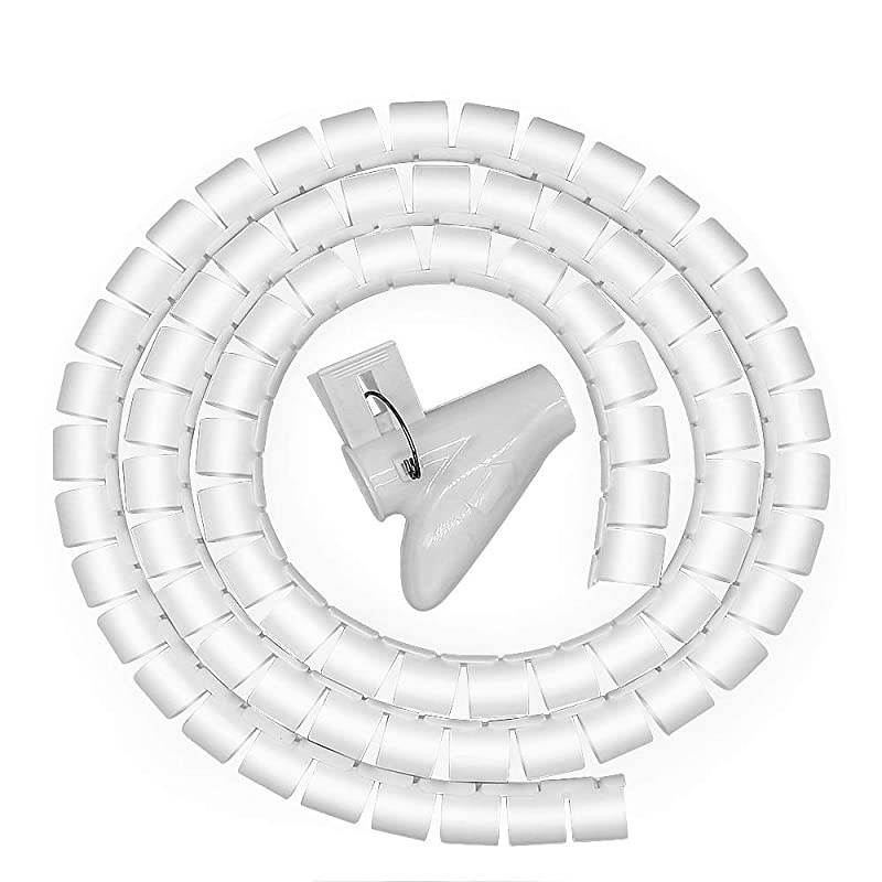 Cable Wires Organizer  Coiled Tube Cable Management PC Cinema TV Cables Sleeve with Cord Organizer Clip Hide Wires Cover Cables to Keep Desk Tidy to Protect Cable from Pets Bite White