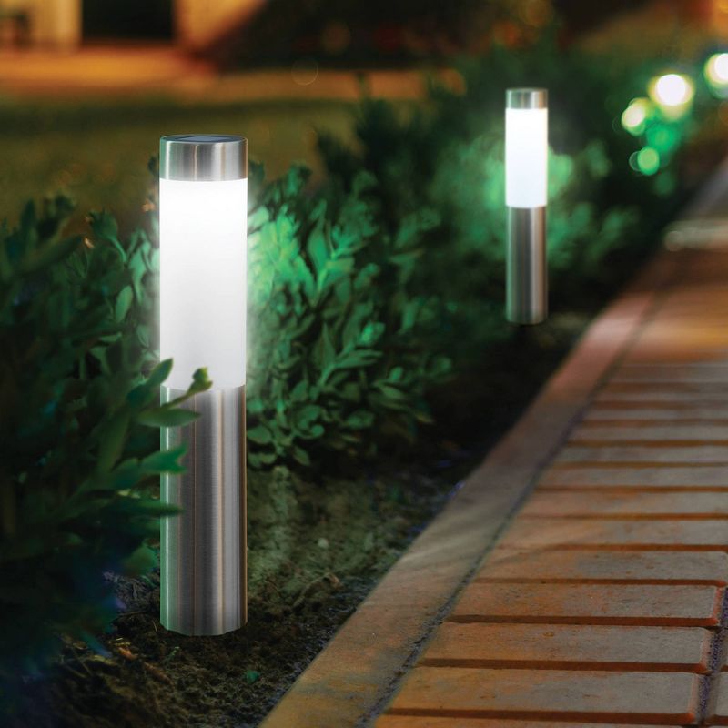 4pk Outdoor Solar LED Cylinder Ground Lights Silver - Merkury Innovations