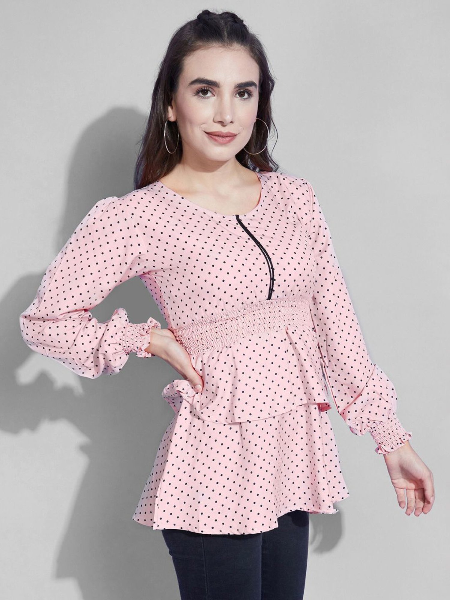 SELVIA Pink Polka Dots Top