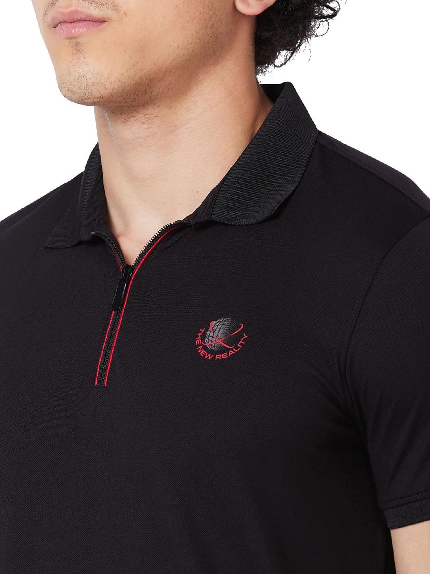 Spykar Black Slim Fit Polo T-Shirt