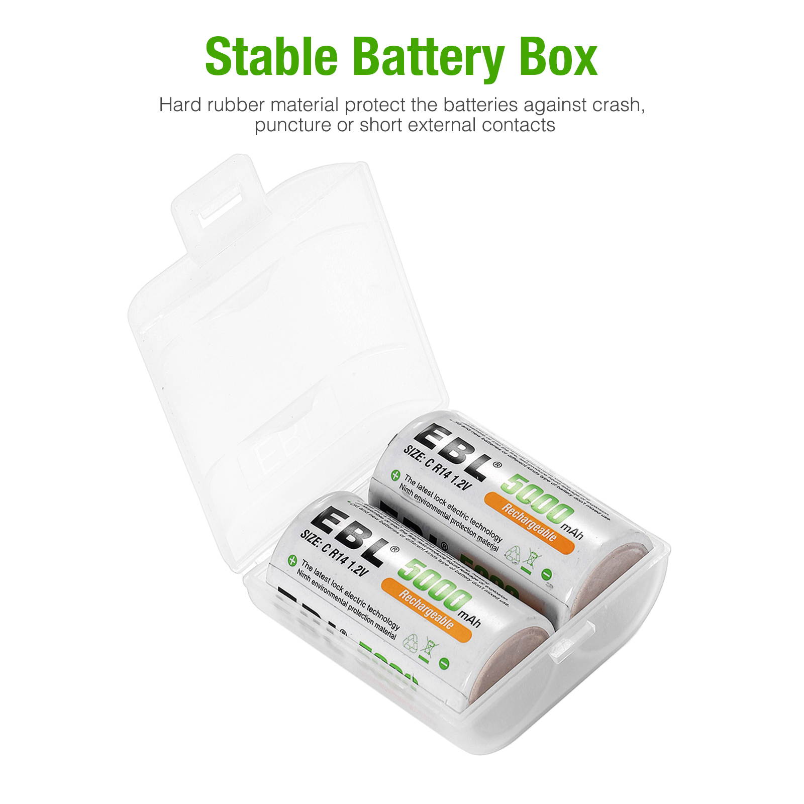 EBL 4 Pack Size C R14 Battery 1.2V 5000mAh Ni-MH Rechargeable Batteries