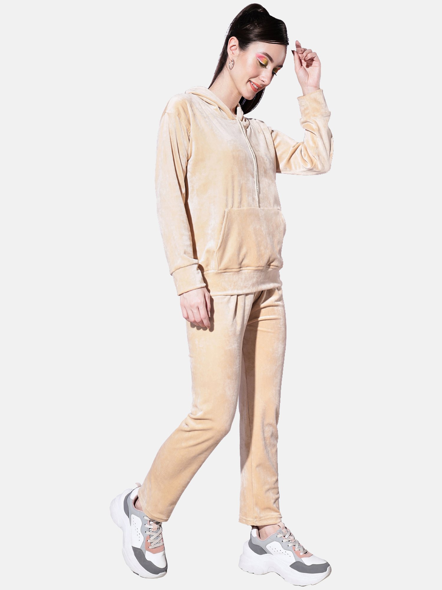 BUYNEWTREND Beige Regular Fit Sports Tracksuit