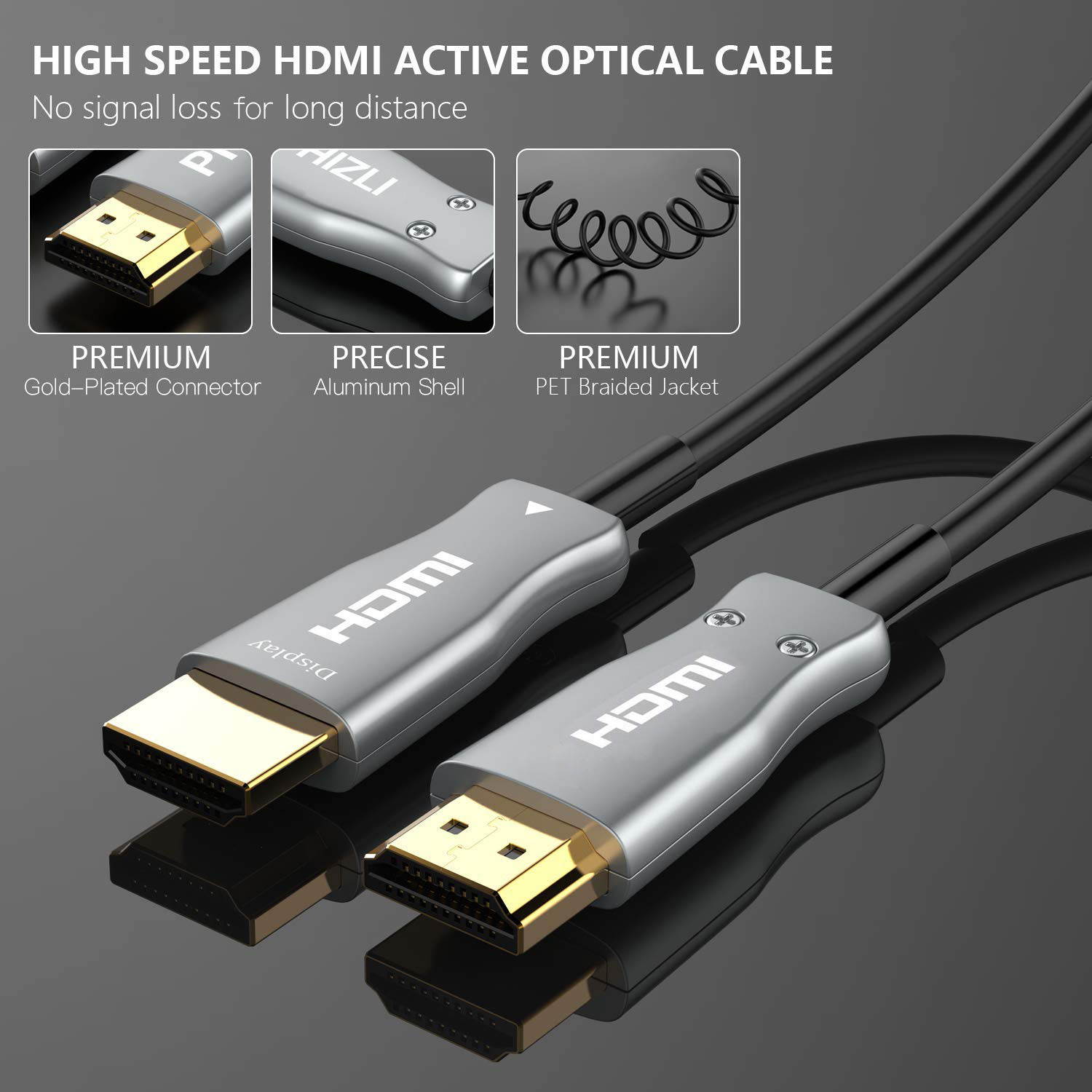 LUOM Fiber HDMI Cable 4K60HZ HDR 1M/2M/3M/5M/10/20/30/50M Light Speed HDMI2.0b Cable, Supports 18.2 Gbps, ARC, HDR, HDCP2.2, 4:4:4/4:2:2/4:2:0, Ultra Slim and Flexible HDMI Optic Cable with, 2M/6.5ft