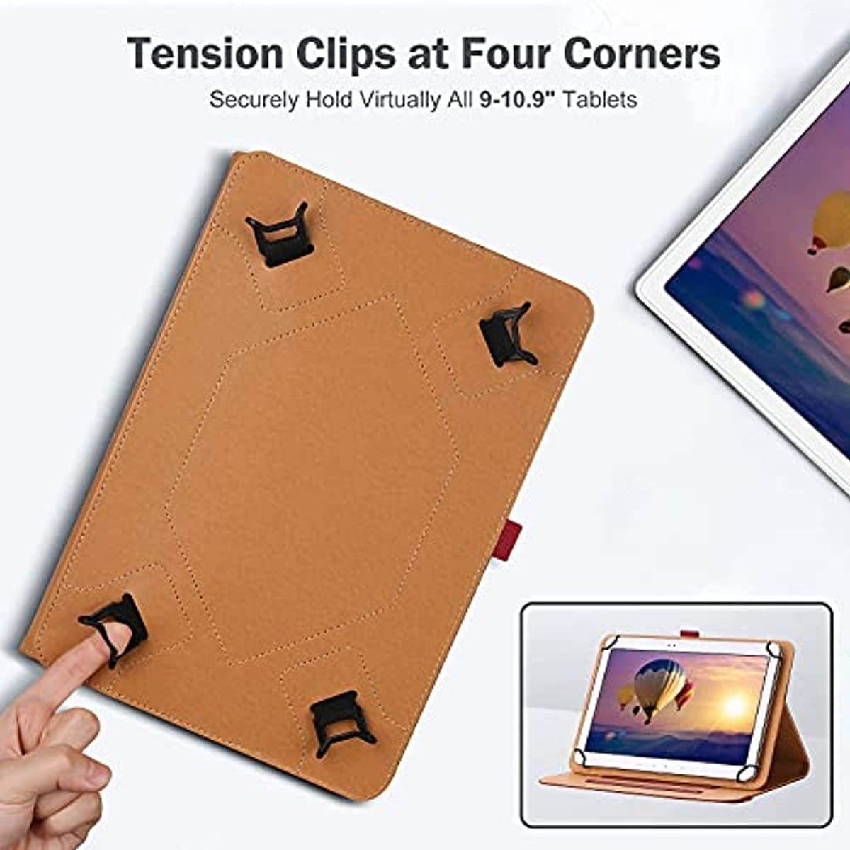 ProCase 9"-10.1" Inch Universal Tablet Case with 360 Degree Rotatable Kickstand Bundle with PU Leather Stand Folio Protective Cover for 9"-10.9" Tablet, with Elastic Adjustable Band and Pencil Holder