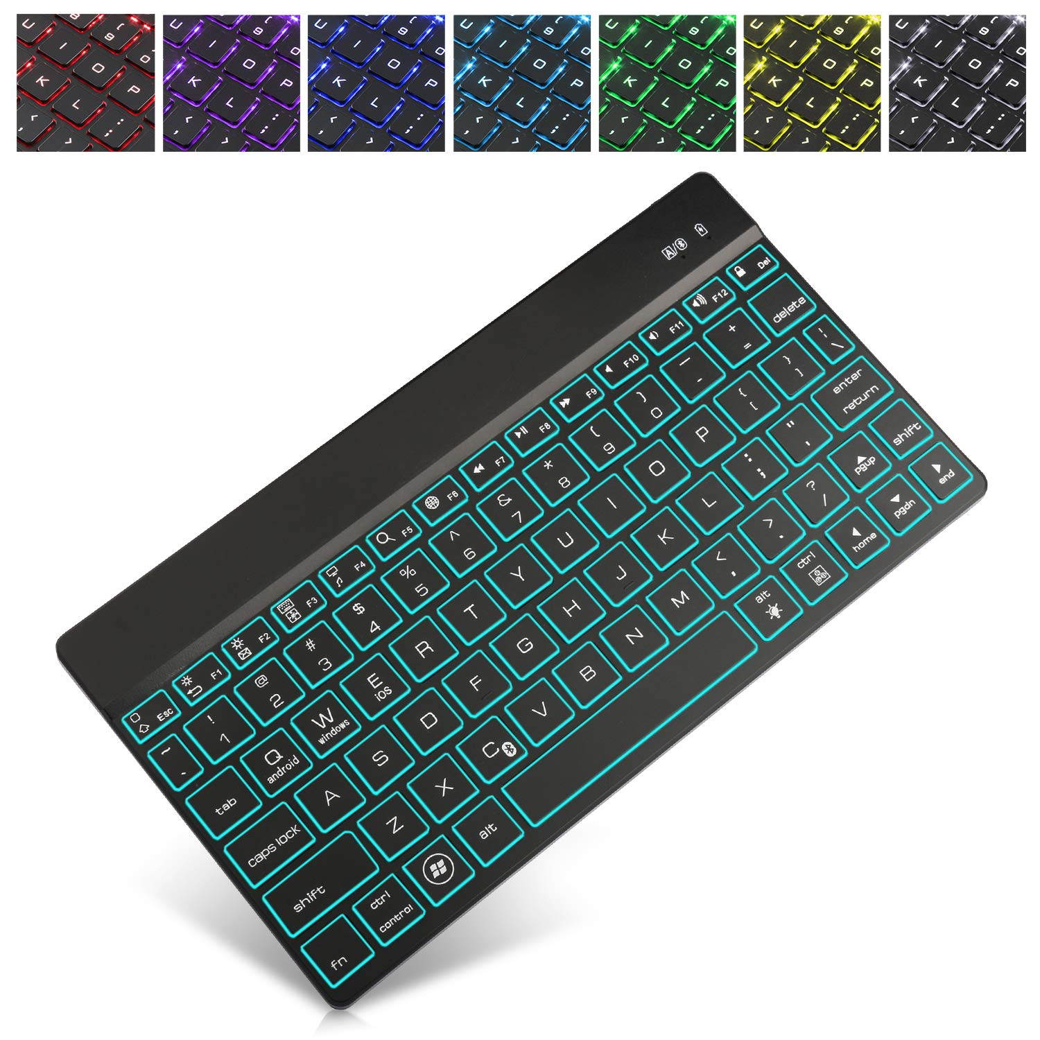 Wireless Bluetooth Keyboard for iPad Pro 12.9 / 11 / 10.5 / 9.7 inch / iPrd Mini 1 2 3 4 5 - 7 Color Backlit Keyboard - Keyboard for 3 System Tablet iPhone iOS Mac Galaxy Android Windows
