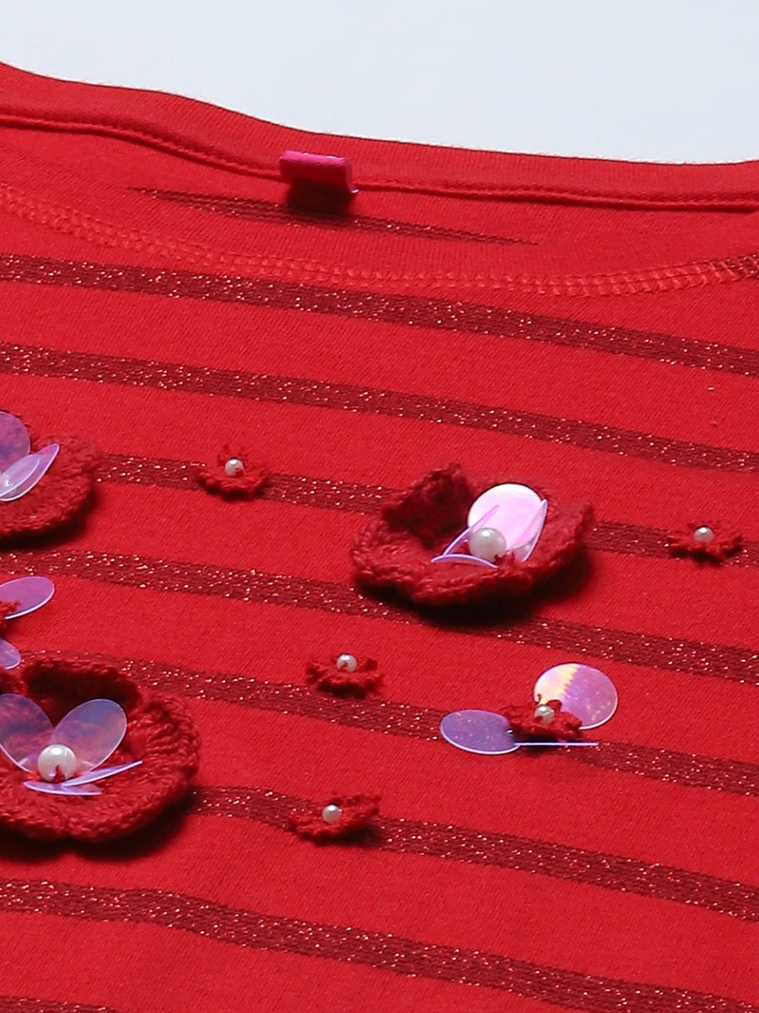 BIBA Girls Kids Red Cotton Applique Full Sleeves Top