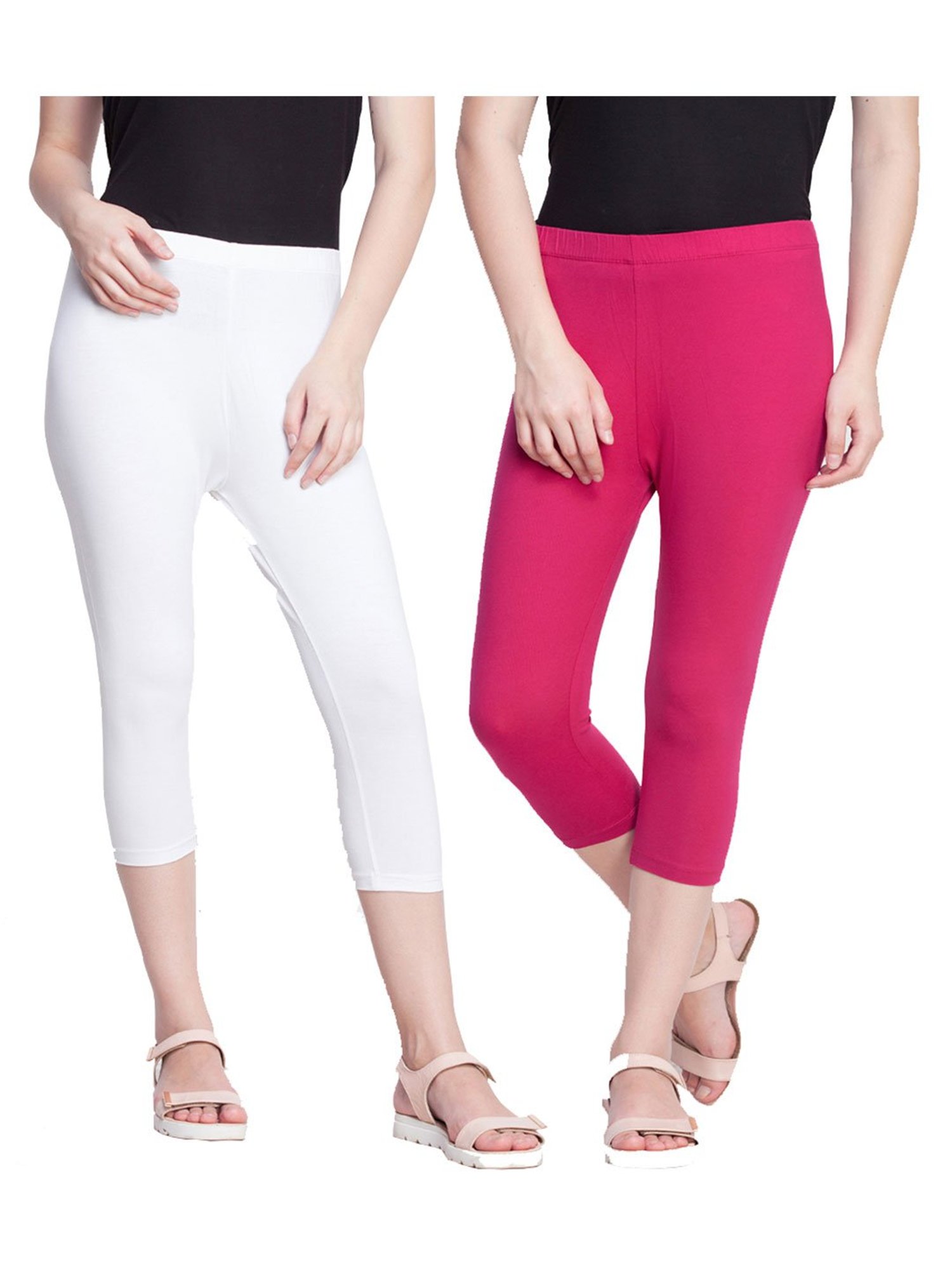 Dollar Missy White & Rani Pink Cotton Capris (Pack  of 2)