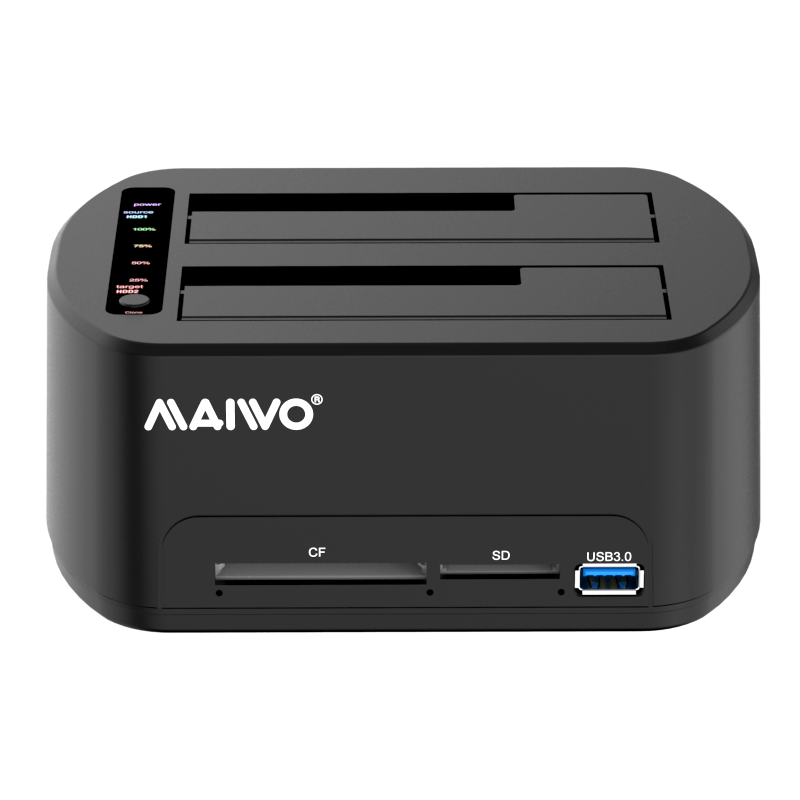 MAIWO Hard Drive Base Usb3.0 External Reading 3.5-Inch Dual Disk Duplicator Serial Mechanical Solid State Drive Box Hard Drive Duplicator With Cf&Sd Card Reader-K3062Cr